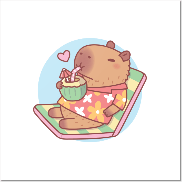 Cute Capybara Chilling With Coconut Drink Wall Art by rustydoodle